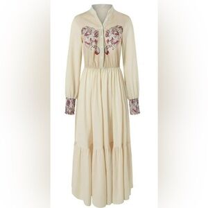 Cream Floral Long Sleeve Tiered Maxi Dress Boho Western Country Sz S Flowy